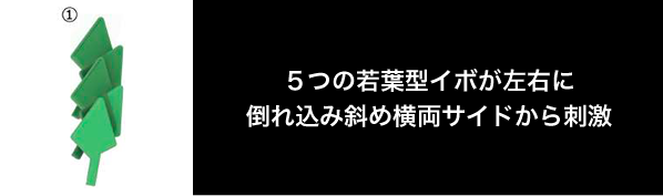 ５つの若葉型イボが左右に倒れ込み斜め横両サイドから刺激